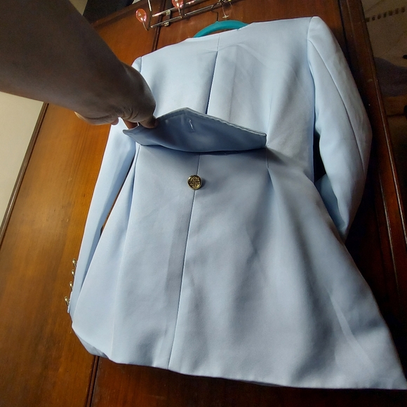 Sky blue v-neck pocket blazer suit jacket for women sz M - Picture 15 of 16